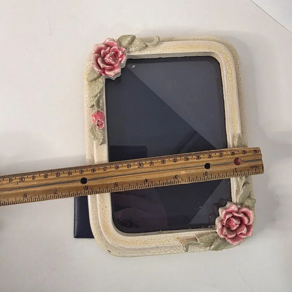 Small Cream Crackle Floral Rose Picture Frame Pink Roses Tabletop Wall Hanging